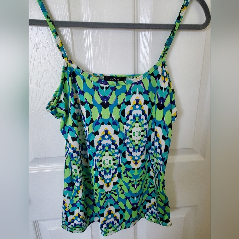 CDP Green and Blue Patterned Camisole With Adjustable Straps